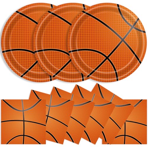 KFJBPB 40 Pcs Basketball Plates and Napkins Set, Large 9 Inch Party Plates