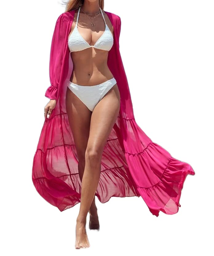 Long Gathered Full Sleeves Georgette Kimono- DN- 507- Length- 50 Inches