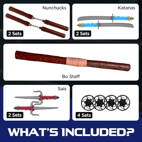 liberty imports ninja toy weapons kids role play set with 2 katana swords 2 sais 4 shuriken and bo staff for children dress up pretend play battles