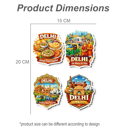 Image of Regalo Casila Delhi Tourism Souvenir Fridge Magnets Set of 4 Street Food Capital Dil Walon Ki Dilli City of History Decorative Refrigerator Magnets