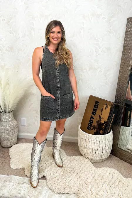 Yousify Womens Casual Sleeveless Denim Overalls Dresses Button Down Summer Jean Mini Dress 2025 Trendy Romper With Pockets4