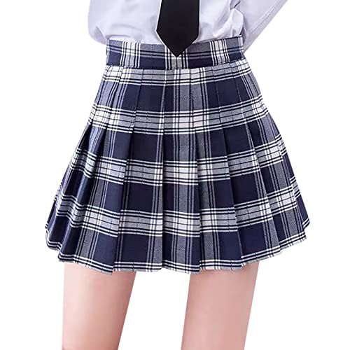 KIMODO Falda a cuadros para mujer y niña, falda corta con estampado a cuadros, cintura alta, mini falda plisada de línea A, ropa linda, falda plisada elástica, colegiala, patinadora, falda de tenis (2