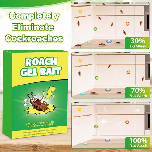 Image of 12 Pack Roach Gel Bait for Indoor Use - Cockroach Killer Gel with Easy Placement Stickers, Long-Lasting Mess-Free Formula for Kitchen, Bathroom, Basement & Hidden Areas Pest Control