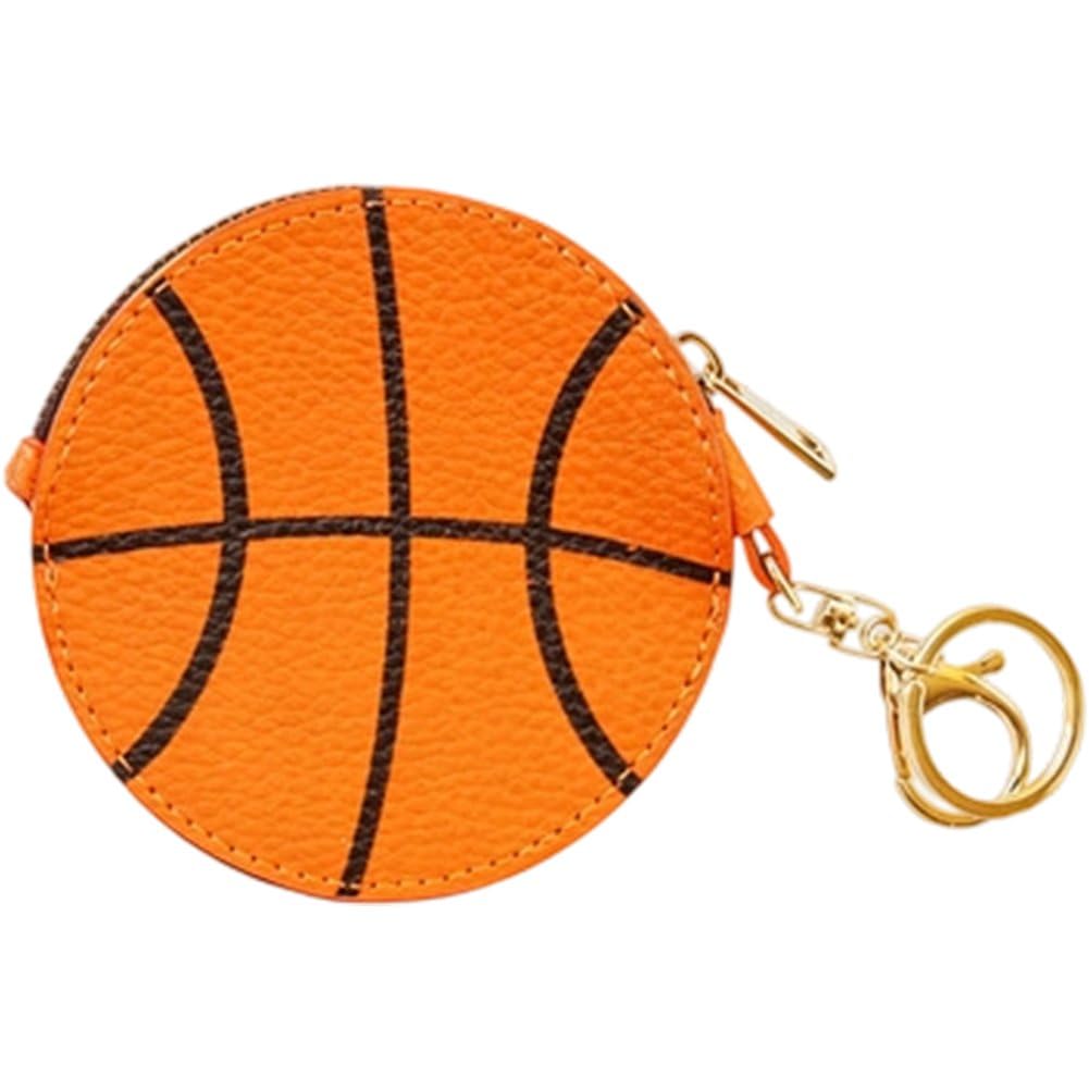 Fituenly PU Leather Ball Shaped Keychain Wallet, Lightweight Waterproof Sports Coin Purse for Coins & Keys, Sporty Sports Activities Accessory
