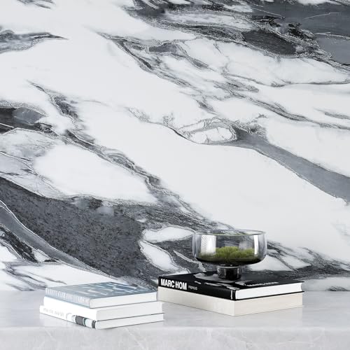 VEELIKE Black and White Liquid Marble Contact Paper 354''x32'' Wide Peel and Stick Countertops Waterproof Marble Wallpaper for Kitchen Bathroom Counter Top Covers Adhesive Renter Friendly Wallpaper by VEELIKE - Used condition - Image 7