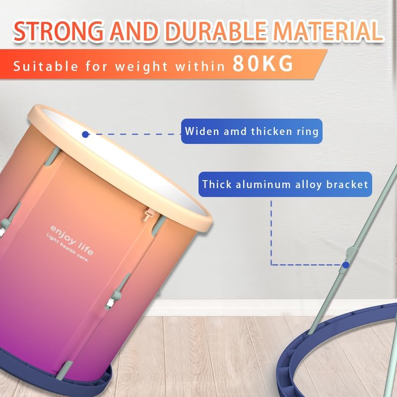 Miniatura 6 de Bañera plegable portátil para adultos, bañera de hidromasaje de baño, PVC de 6 capas para baño de hielo caliente, bañera de pie, bañera fría (rosa)