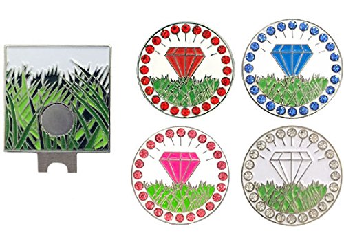 Giggle Golf Diamond in The Rough Ball Marker Pack 2 | Includes One Red, One Blue, One Pink, and One White Diamond Bling Ball Marker