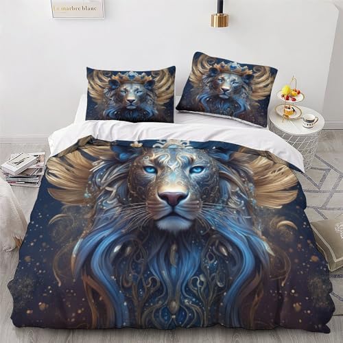 Parure de lit lion impression 3D haut de gamme en microfibre 200x200