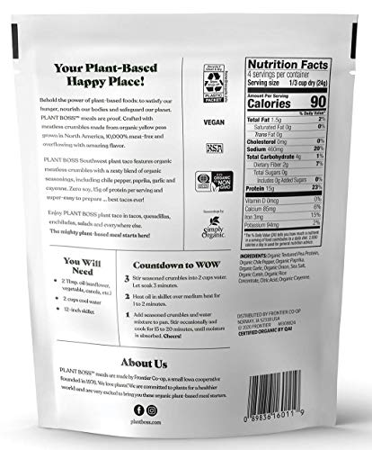 Plant Boss Southwest Plant Taco Crumbles | Organic Meatless Crumbles | 15G Protein Per Serving | Soy-Free | 3.35 Oz Bag | Pack Of 6 #TOP6