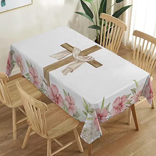 Heyfary He Is Risen Tablecloth Christian Cross Easter Spring Holiday Decoration Jesus Resurrection Home Kitchen Dining Room Table Decor-60×84Inch #TOP25