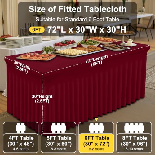 Image of Smiry 2 Pack Spandex Elastic Fitted Table Cloth Skirt for 6FT Table | Stretch Washable Table Cloth, Banquet Table Cover for Wedding, Party, Indoor & Trade Shows, (Wine Red, 72Lx30Wx30H)