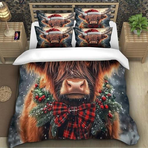 Linge de lit en microfibre hypoallergénique et douce motif 3D vache Highland - 4