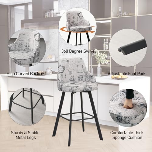 Image of 30 Inch Swivel Bar Stools Set of 3 with Back, Bar Chairs for Kitchen Island