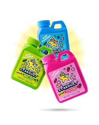 Sneaky Stardust Gum Powder Sour Green Apple, Blue Raspberry, and Strawberry Flavors Fun Candy That Turns Into Chewing Gum 1.94 oz Each 3