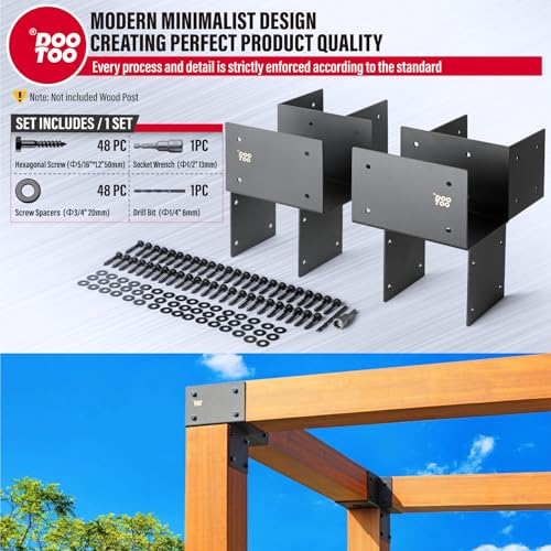 DOOTOO Stainless Steel Pergola Brackets, 6x6(Actual 5.5") Corner Post to Beam Bracket, Heavy Duty Post Cap Tie Bracket for Gazebos, Decks and Porches(4pcs-Black) by DOOTOO - Used condition - Image 5