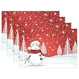 ALAZA Snowman Red Snowflake Christmas Placemat Table Mat 12" x 18" Polyester Table Place Mat for Kit