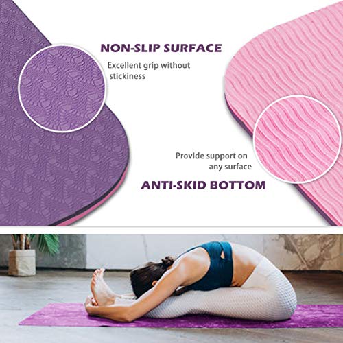 Yoga Mat Non Slip, Pilates Fitness Mats with Alignment Marks, Eco Friendly, Anti-Tear Yoga Mats for Women, 1/4