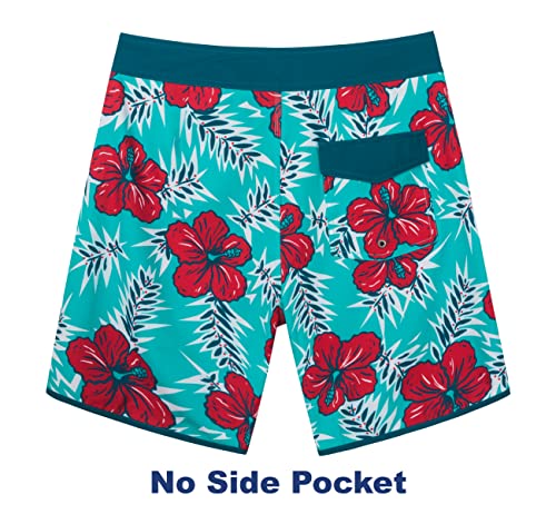 Surf Cuz Men's Board Short Beach Short 4-Way Stretch Swim Short(Floral - Red,36) #TOP1