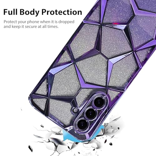Image of VONZEE Gradient Glitter Case for Samsung A36, Luxury Electroplated 3D Cube, Diamond Bling Shiny Soft TPU Clear Shockproof Case Women Girls Protective Phone Cover (Deep Purple)