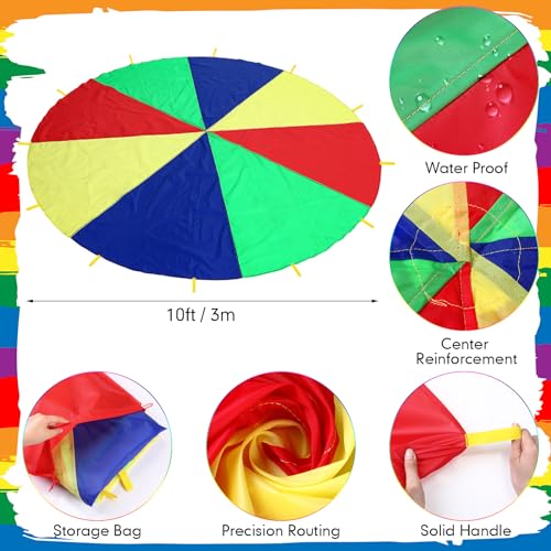 VercanMonth 43 Pcs 3 in 1 Carnival Outdoor Games Combo Set for Kids Include 6 Plastic Cones, 12 Ring, 12 Bean Bags, 12 Plastic Ball, 10 Foot Play Parachute for Toddler Kids Party Play Decoration