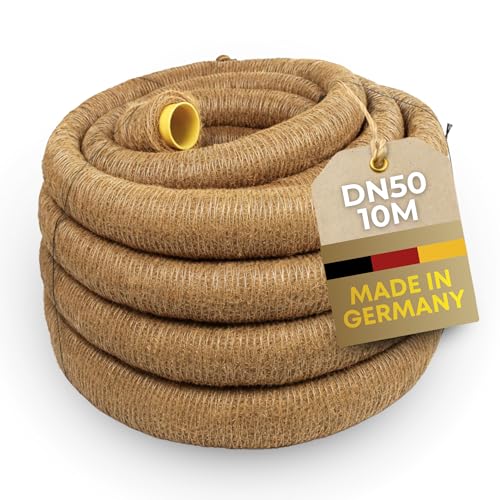 Tuyau de drainage DN50 10 m avec revêtement en coco - Tuyau perforé en PVC flexible et ondulé - Effet filtrant naturel contre l'envasement