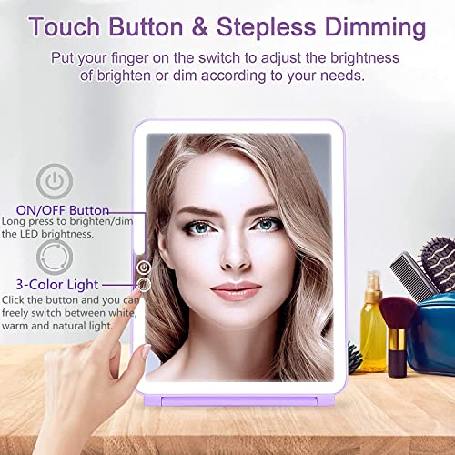 deweisn Folding Lighted Makeup Mirror with 72 LEDs 3 Colors Light Modes USB Rechargable 1800mA Batteries Portable Ultra Thin Compact Vanity Mirror Dimmable Travel Mirror by deweisn - Image 4