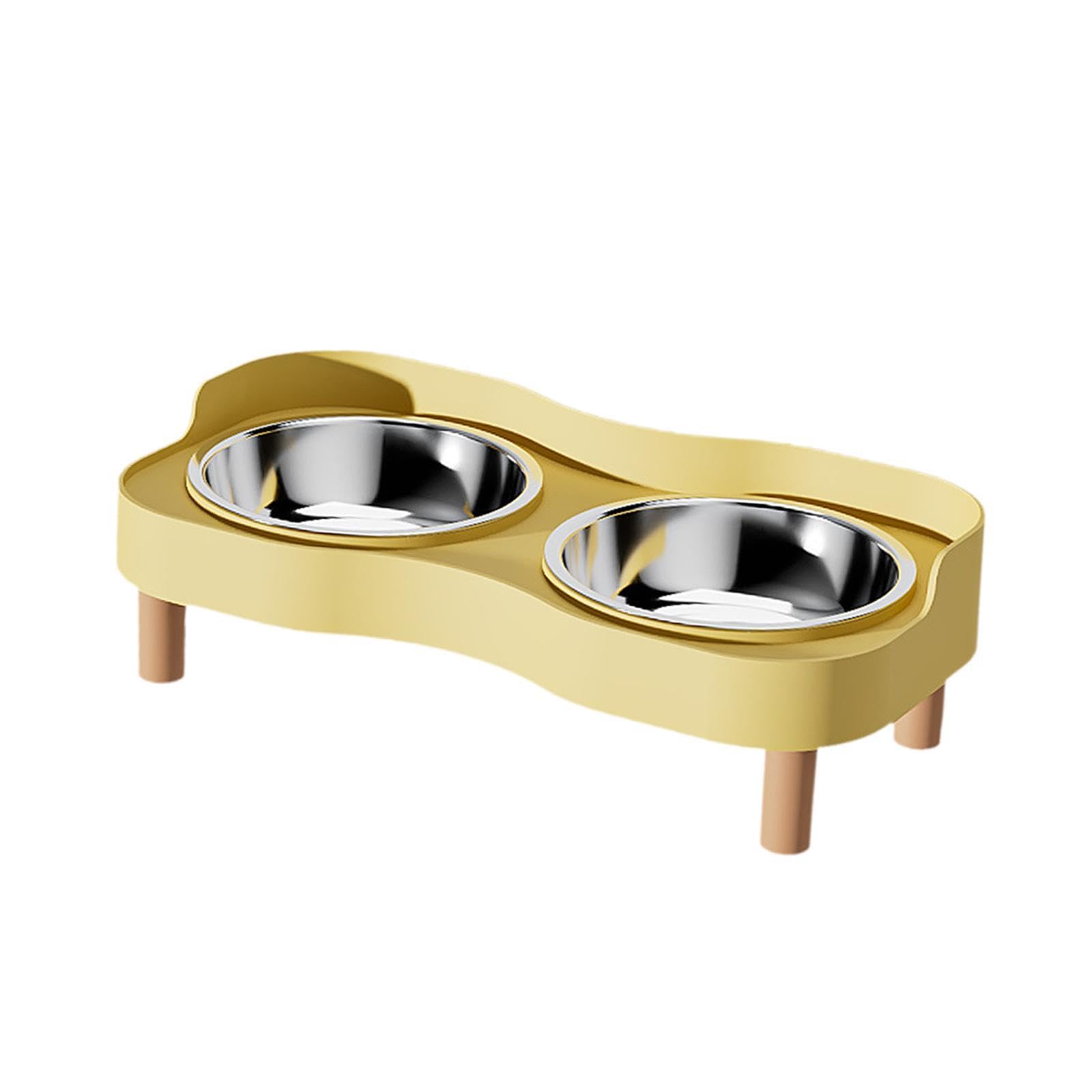 HGZLQKD Elevated Cat Bowls, Raised Cat Food and Water Bowl Set,Raised Cat Bowl with 2 Stainless Steel Bowls,Splashproof Cat Food Bowl, Anti Vomiting Cat Bowls with Stand for Cats and Small Dogs,Yellow