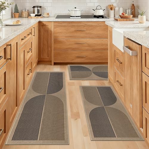 Capslpad Lot de 3 tapis de cuisine antidérapants aspect jute lavables style bohème pour buanderie et couloir, noir et marron (50 x 80 cm + 50 x 120 cm + 50 x 150 cm) – vue 4