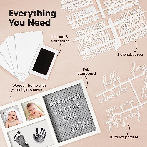 Baby Hand & Footprint Kit with Felt Letterboard, Inkless Ink Pad - Personalized New Mom Gifts for Baby Announcement, Cute Nursery Newborn Picture Frame,Ideal Dog Nose & Paw Print Kit(Alpine White) - Thumbnail 3
