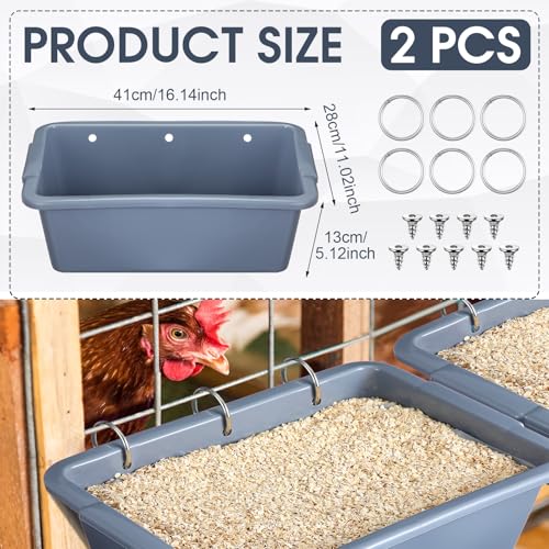GlikCeil 2 Pcs 12 Qt Large Hanging Feeder Trough Goat Feeder with Clips Fence Feed Trough Livestock Feeding Container Waterer Bucket for Goat Sheep Chicken Dog Deer Turkey Outdoor Indoor - Thumbnail 2