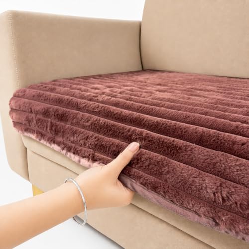 Image of Homerz Premium Rabbit Fur Sofa Cover with Anti-Skid Backing, Soft Plush Fabric Sofa Protector for Living Room Furniture (Pink, 5 (3+2) Seater, Only Seat Cover)