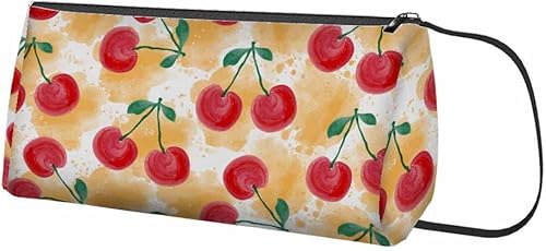 Miniatura 2 de Nicokee Estuche para lápices de acuarela de cereza para mujeres y hombres, bolsa de cosméticos tropical de hojas de frutas, color rojo, verde,