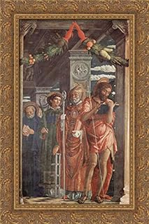 Altarpiece of San Zeno in Verona, right panel of St. Benedict, St. Lawrence, St. Gregory and St. John the Baptist 16x24 Gold Ornate Wood Framed Canvas Art by Andrea Mantegna