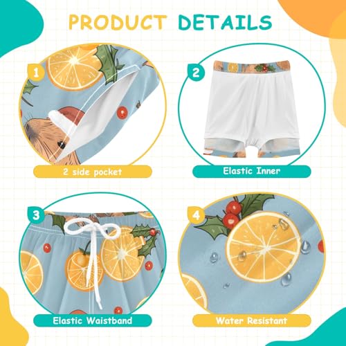 Bolaz Toddler Boys Swimwear Swim Trunks with Compression Liner 4T Capybaras Tangerine4