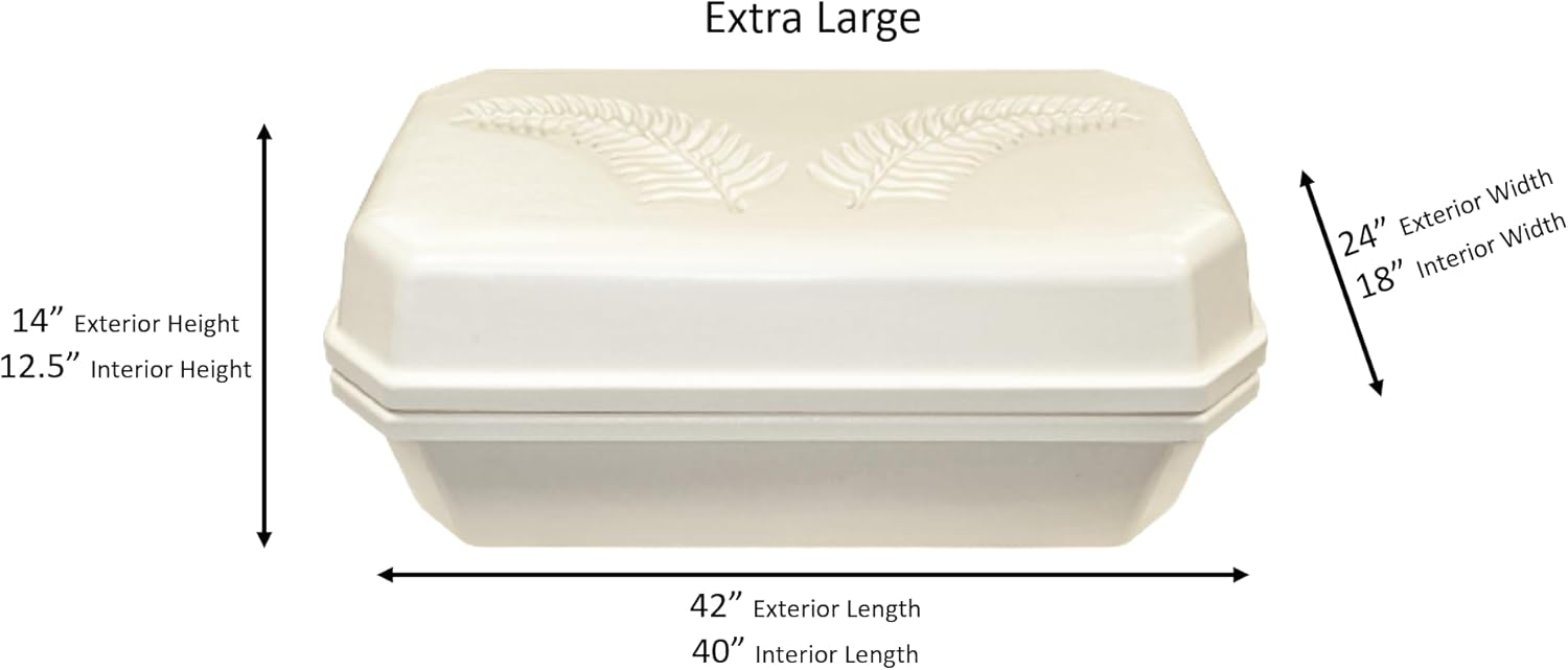 Titan Classic Almond Pet Casket with Cream Interior, Large, Rectangular, Waterproof, Soft Pillow, Fern Leaf Engraving