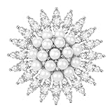 SELOVO Women's Bling Crystal Simulated Pearl Snowflake Brooch Pin Silver Tone