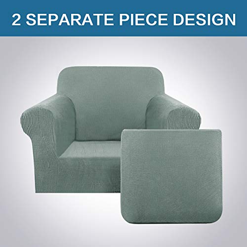 H.versailtex 2-Piece Armchair Cover Chair Slipcovers With Arms Sofa Slipcover For Chair Fit Chair Width Up To 47 Inch, Anti-Slip Rich Stretch Knitted Jacquard Fabric Small Checks(Chair, Sage) #TOP1