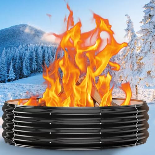 60 Inch Extra Large Fire Pit Ring for Outside, Heavy-Duty Wood Burning Fire Pit Insert for Backyard Bonfires, 12' Tall Galvanized Steel Fire Bowl for Patio, Camping & Outdoor Fireplace