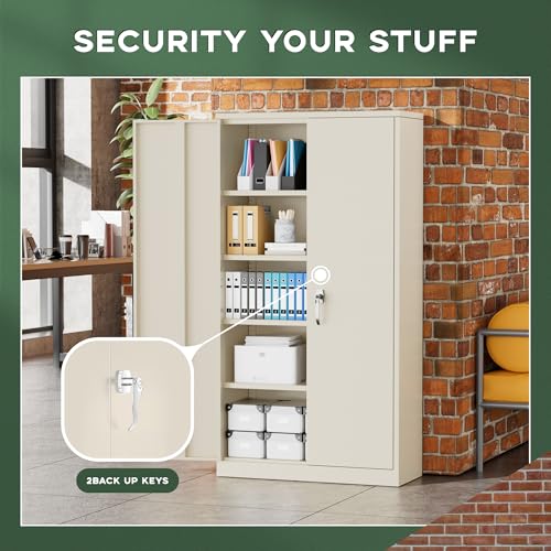 Image of Greenvelly 72 inch Metal Storage Cabinet with Locking Doors and 4 Adjustable Shelves, Lockable Steel Cabinet for Home Office, Garage, Shop, School (Grey 36 inch W x 18 inch D)
