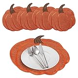 OWENIE Thanksgiving Harvest Pumpkin Placemats 15 x 15 Inch, Set of 4, Embroidered Diecut Place mats, Fall Autumn Home Decorations, Orange Table Mats for Halloween Kitchen Dinning Room, 15 Inch Round