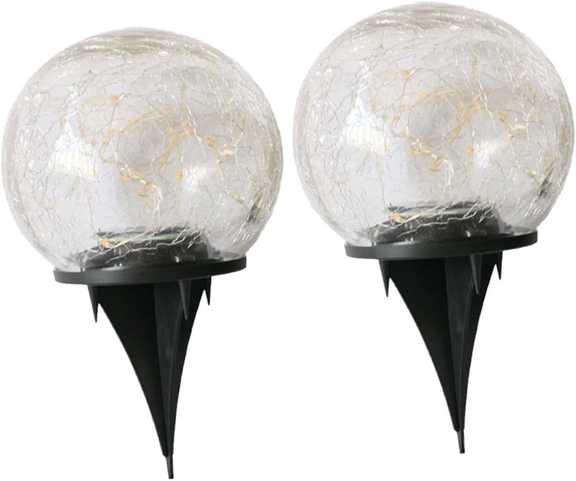 DOITOOL 2pcs Solar Power Lawn Light Creative Cracking Bulb Lamp for Outdoor Garden and Led Warm Yellow Light