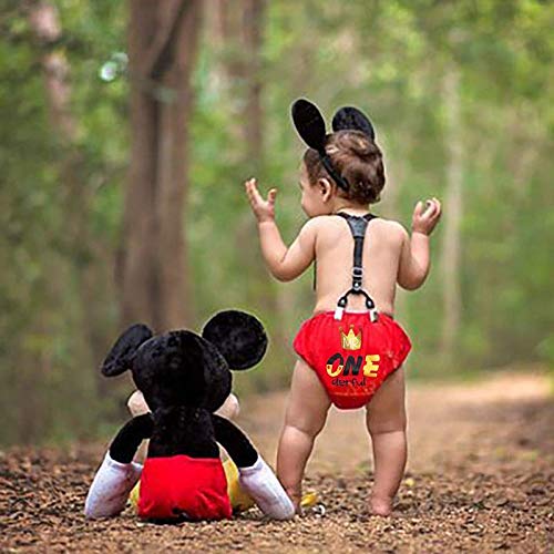 Baby Boys Girls First Birthday Photography Cake Smash Outits Lion Wild One Crown for 1st Birthday Dress Up Party 4PCS Diaper Cover Bowtie Suspenders Headbands Crown Black-Wild One 12-18 Months