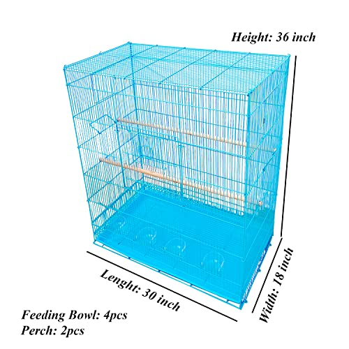 Image of JAINSONS PET PRODUCTS 36 Inch Height Bird Iron Cage For Large Parakeets Cockatoo Canary Finch Parrot Conure Pigeonbig Size Bird Cage Hxlxw 36X30X18 Inch Height 3 Feet - Blue
