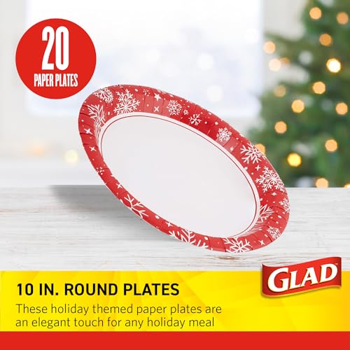 Glad Everyday Disposable Paper Plates with Holiday Red Snowflake Holiday Design - Heavy Duty Paper Plates, Microwavable Plate for Everyday Use - 10 Inch, 20 Count – Image 3