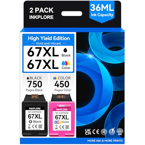 High Yield 67XL Ink Cartridges Black Color Combo Pack, Compatible for...