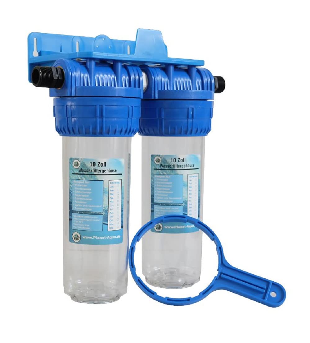 Wasserfilter Gehäuse SET DUO-XL 2 Stufen Filtergehäuse 10 Zoll x 1/2 Zoll IG-Anschluss Wasser Pumpen Vorfilter Brunnen Hauswasserwerk Garten Haus Trinkwasser Zisterne Pool