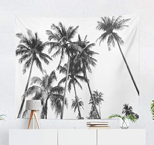 White Tapestry Wall Hanging, Wall Decor Black and White Silhouettes Tropical Coconut Palm Trees Wall Tapestry for Bedroom Living Room Dorm Decor 50x60 Inches