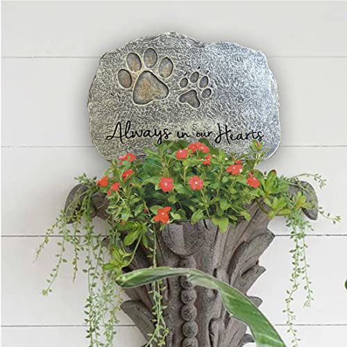 Lily's Home Pet Memorial Stone Engraved “Always In Our Hearts” Garden Grave Marker Stepping Stone Or Wall Display In Memory Of Loved Dog Or Cat. A Passing Away Gifts For Grieving Pet Parent. Polyresin #TOP3