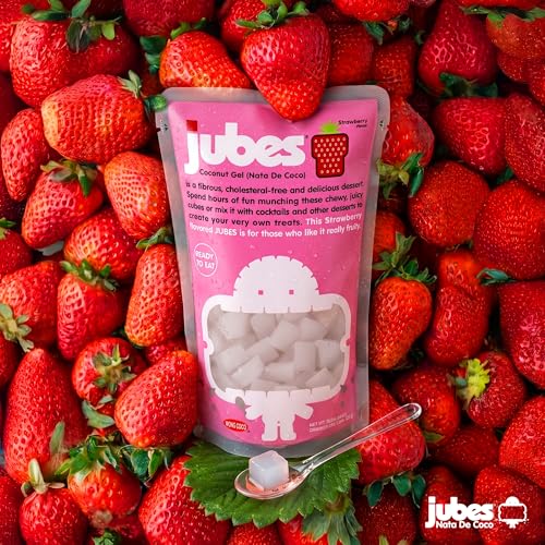 Jubes Strawberry Nata De Coco Jelly Cubes (12.7 oz, Pack of 3) - Strawberry Coconut Jelly Cubes for Sago - Coconut Gel in Syrup Toppings for Fruit Tea, Boba, Bubble Tea, Drinks, Desserts Yogurt, Ice Cream, Beverage - image 2