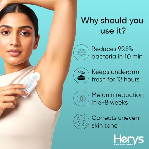 Image of Herys 4% Aha Bha Underarm Roll On | with 2% Lactic Acid, 1% Mandelic Acid, 1% Salicylic Acid | Prevents Odour, Reduces Pigmentation | for Radiant Underarms, 50Ml
